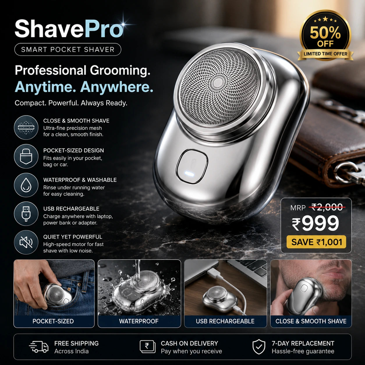 ShavePro Smart Mini Electric Pocket Shaver I 50% Off I Limited Stock I Flash Sale